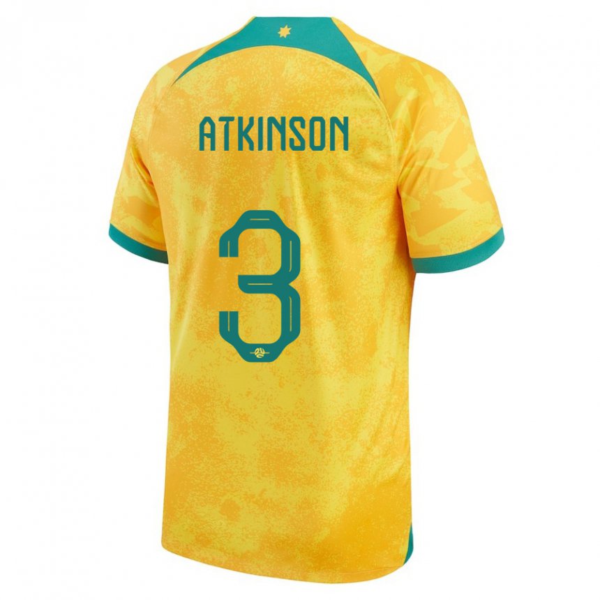 Homem Camisola Australiana Nathaniel Atkinson #3 Dourado Principal 22-24 Camisa