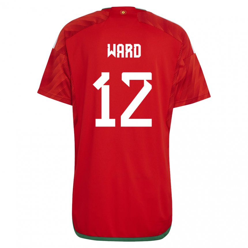 Homem Camisola Galesa Danny Ward #12 Vermelho Principal 22-24 Camisa