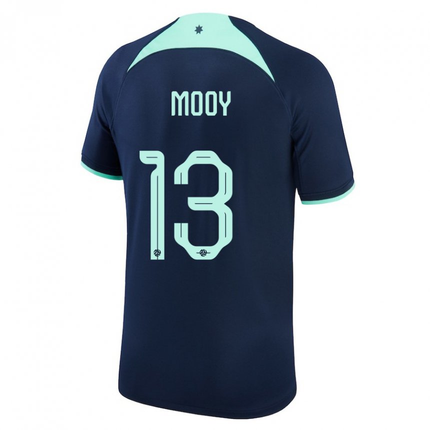 Homem Camisola Australiana Aaron Mooy #13 Azul Escuro Alternativa 22-24 Camisa