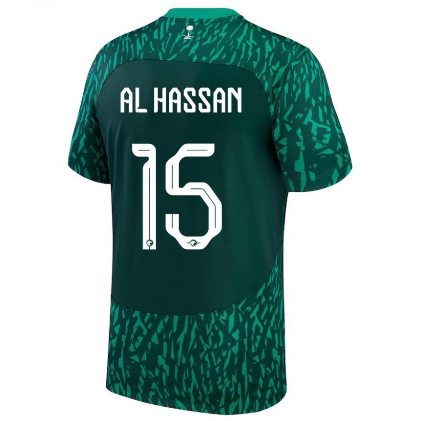 Homem Camisola Saudita Ali Al Hassan #15 Verde Escuro Alternativa 22-24 Camisa