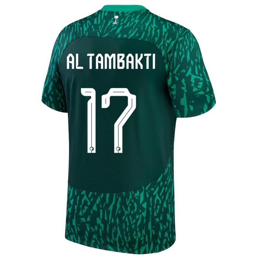 Homem Camisola Saudita Hassan Al Tambakti #17 Verde Escuro Alternativa 22-24 Camisa