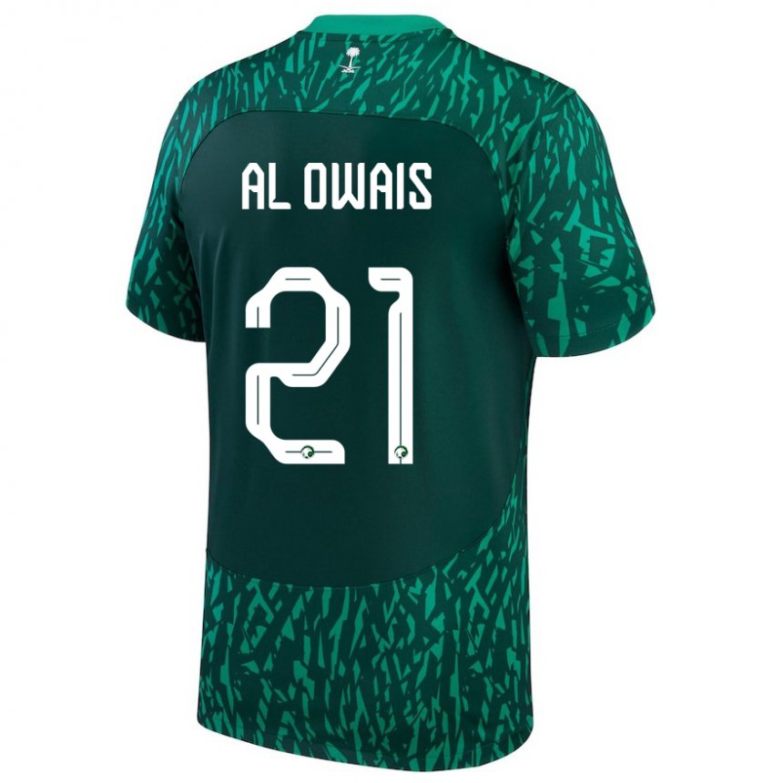Homem Camisola Saudita Mohammed Al Owais #21 Verde Escuro Alternativa 22-24 Camisa