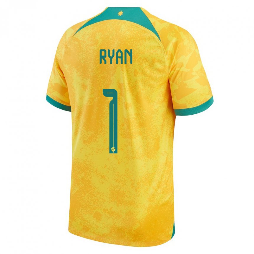 Mulher Camisola Australiana Mathew Ryan #1 Dourado Principal 22-24 Camisa