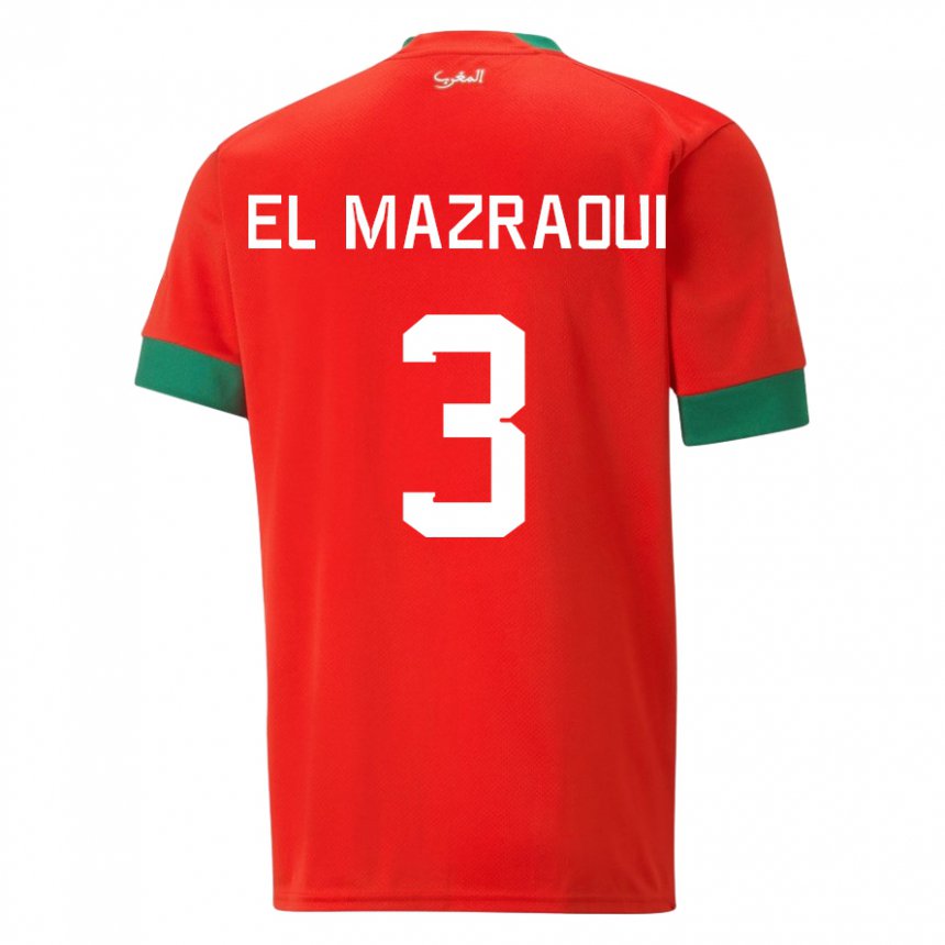 Mulher Camisola Marroquina Noussair El Mazraoui #3 Vermelho Principal 22-24 Camisa