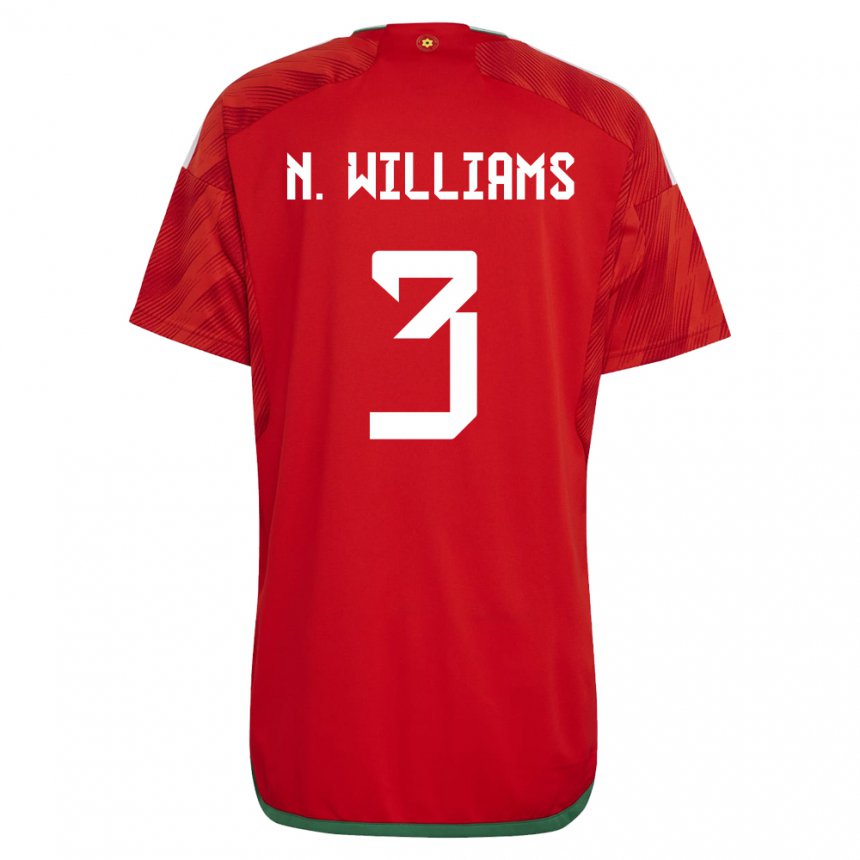 Mulher Camisola Galesa Neco Williams #3 Vermelho Principal 22-24 Camisa