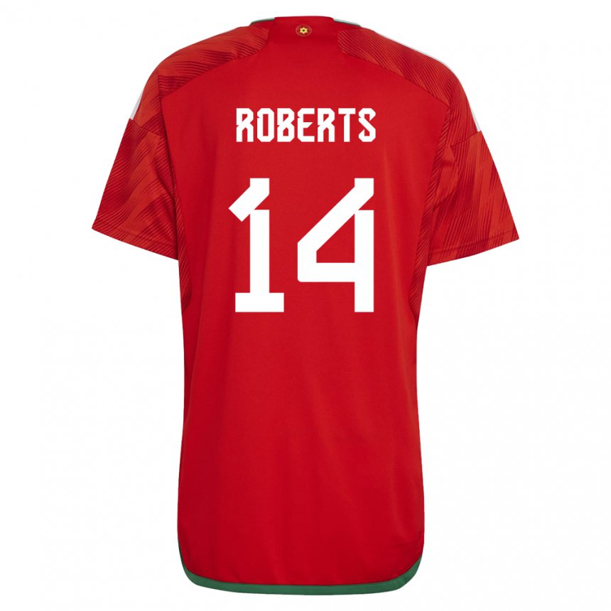 Mulher Camisola Galesa Connor Roberts #14 Vermelho Principal 22-24 Camisa