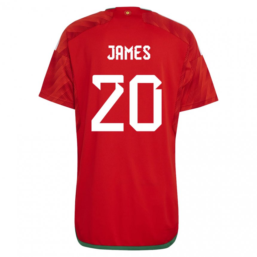 Mulher Camisola Galesa Daniel James #20 Vermelho Principal 22-24 Camisa