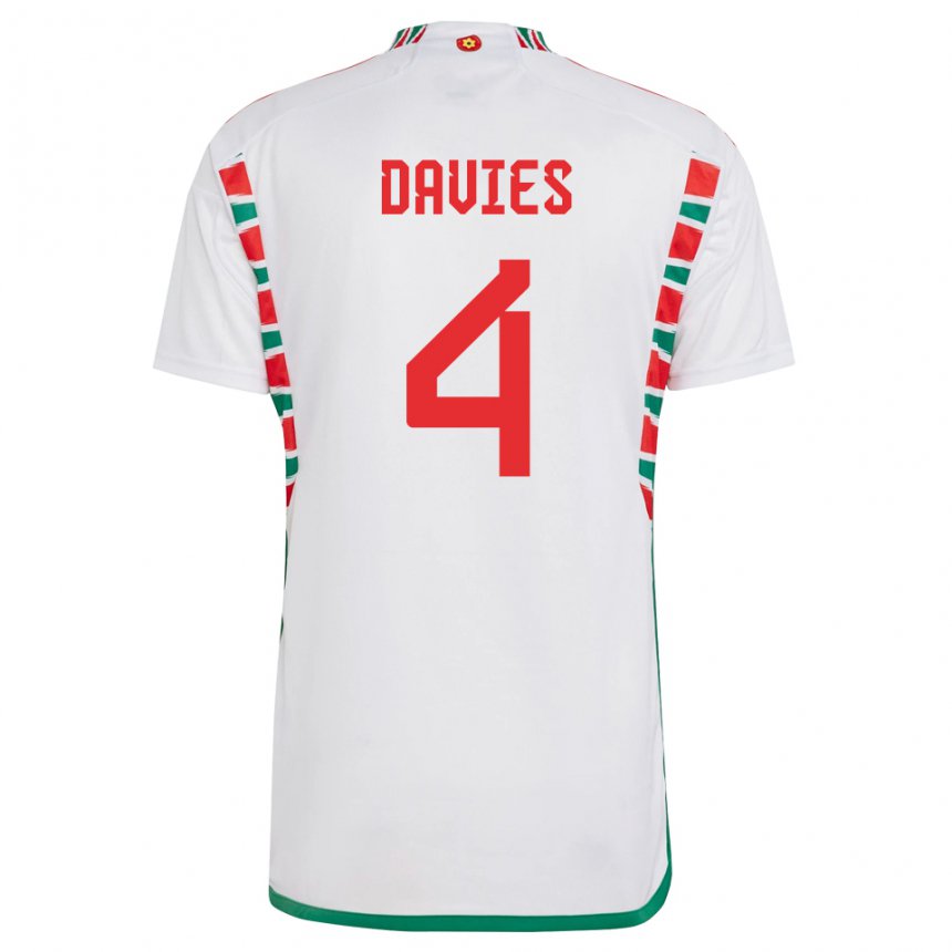Mulher Camisola Galesa Ben Davies #4 Branco Alternativa 22-24 Camisa
