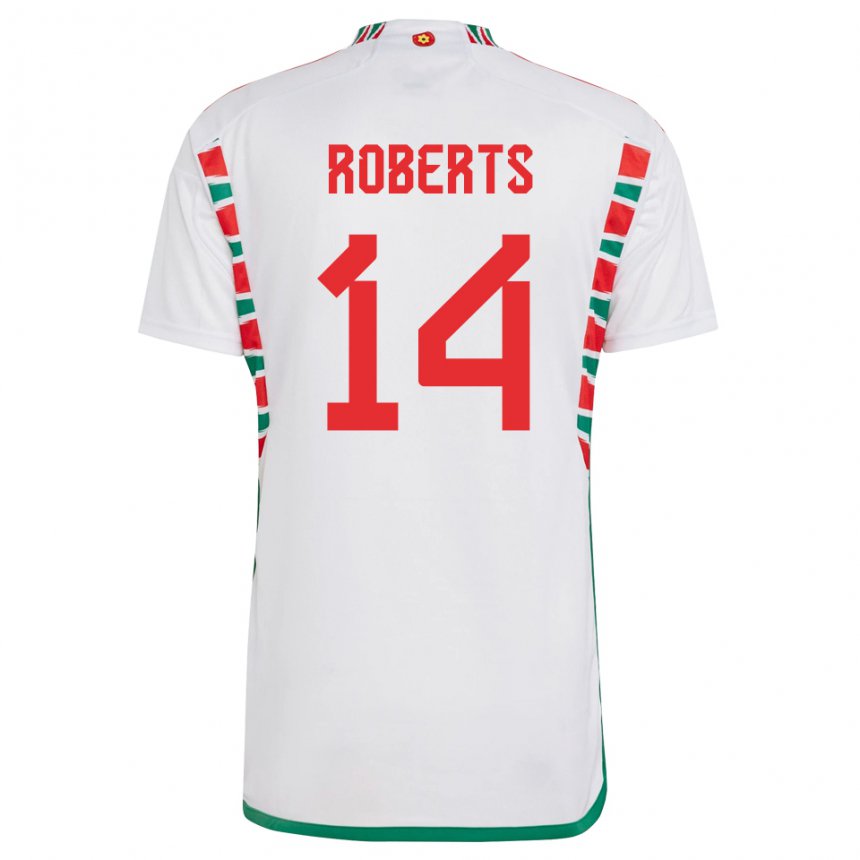 Mulher Camisola Galesa Connor Roberts #14 Branco Alternativa 22-24 Camisa