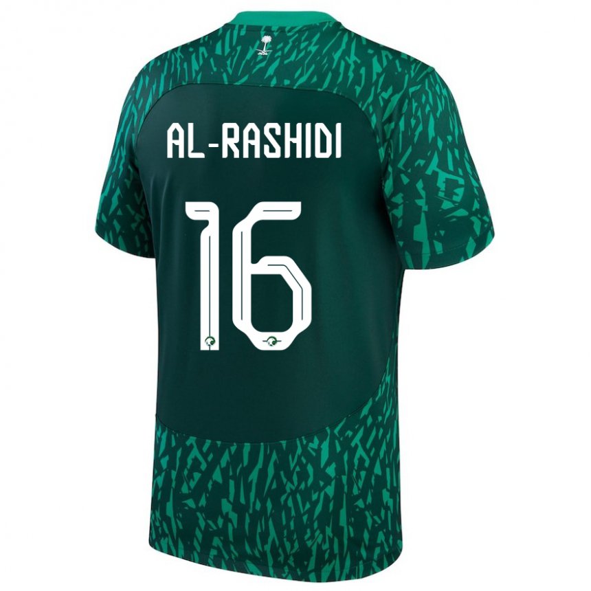 Criança Camisola Saudita Mohammed Al Rashidi #16 Verde Escuro Alternativa 22-24 Camisa