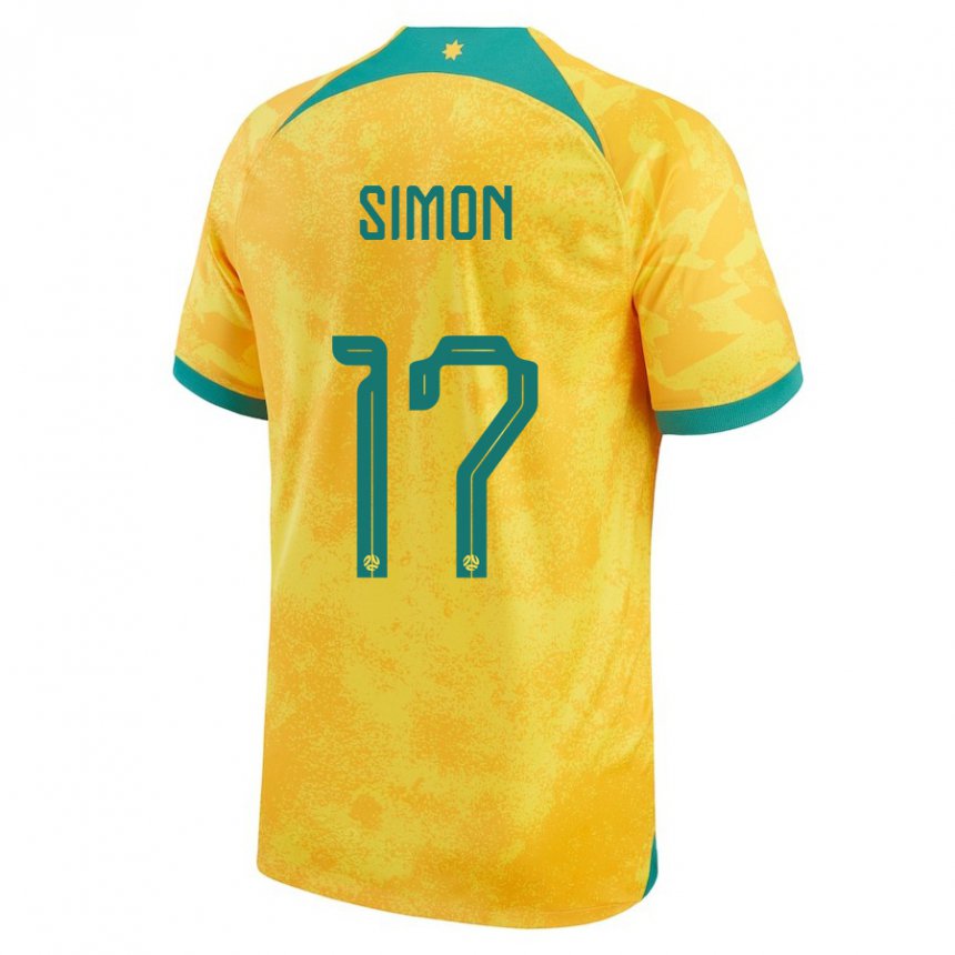 Homem Camisola Australiana Kyah Simon #17 Dourado Principal 22-24 Camisa
