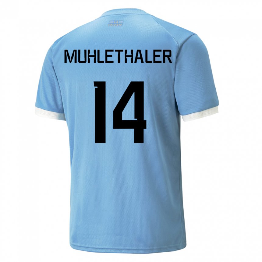 Homem Camisola Uruguaia Stiven Muhlethaler #14 Azul Principal 22-24 Camisa