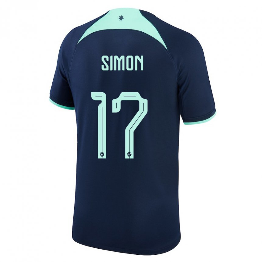 Homem Camisola Australiana Kyah Simon #17 Azul Escuro Alternativa 22-24 Camisa