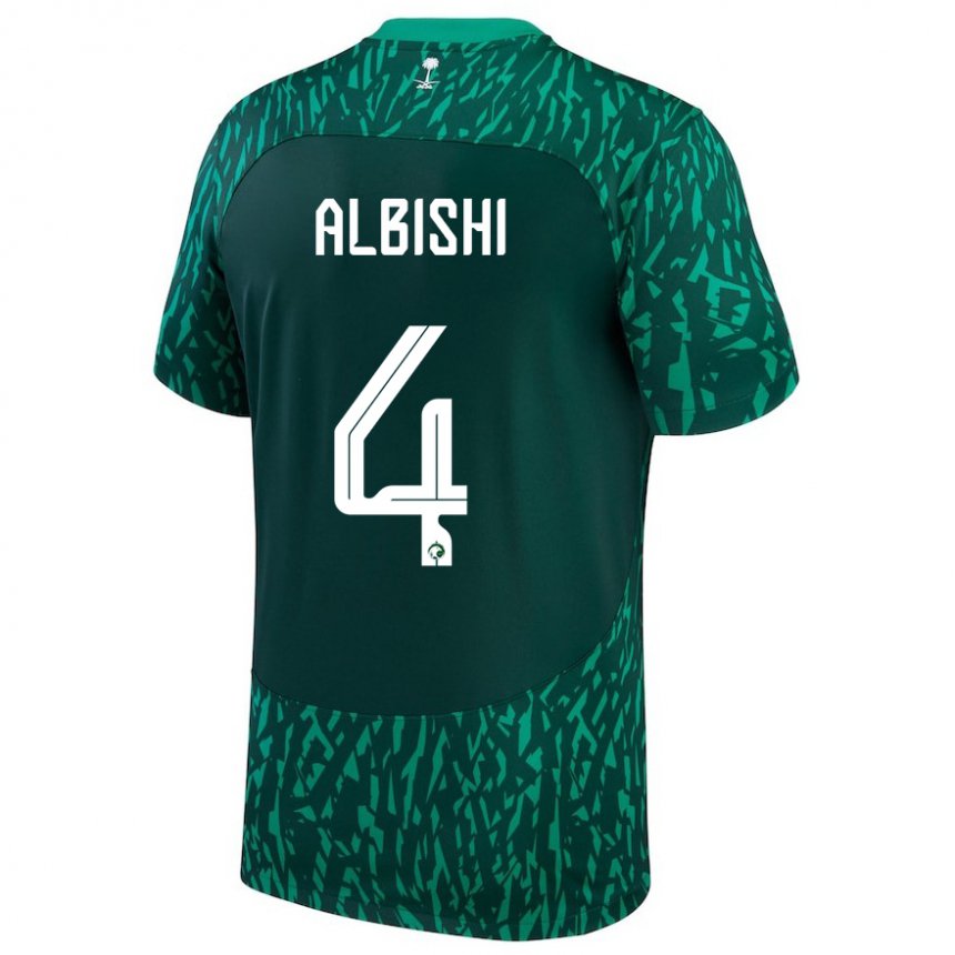 Homem Camisola Saudita Abdullah Albishi #4 Verde Escuro Alternativa 22-24 Camisa