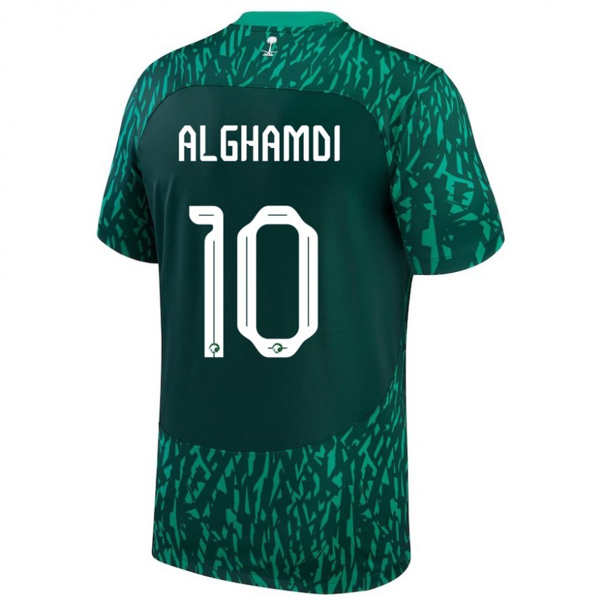 Homem Camisola Saudita Ahmad Alghamdi #10 Verde Escuro Alternativa 22-24 Camisa