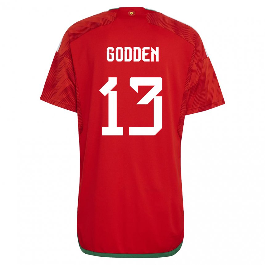 Mulher Camisola Galesa Scott Godden #13 Vermelho Principal 22-24 Camisa