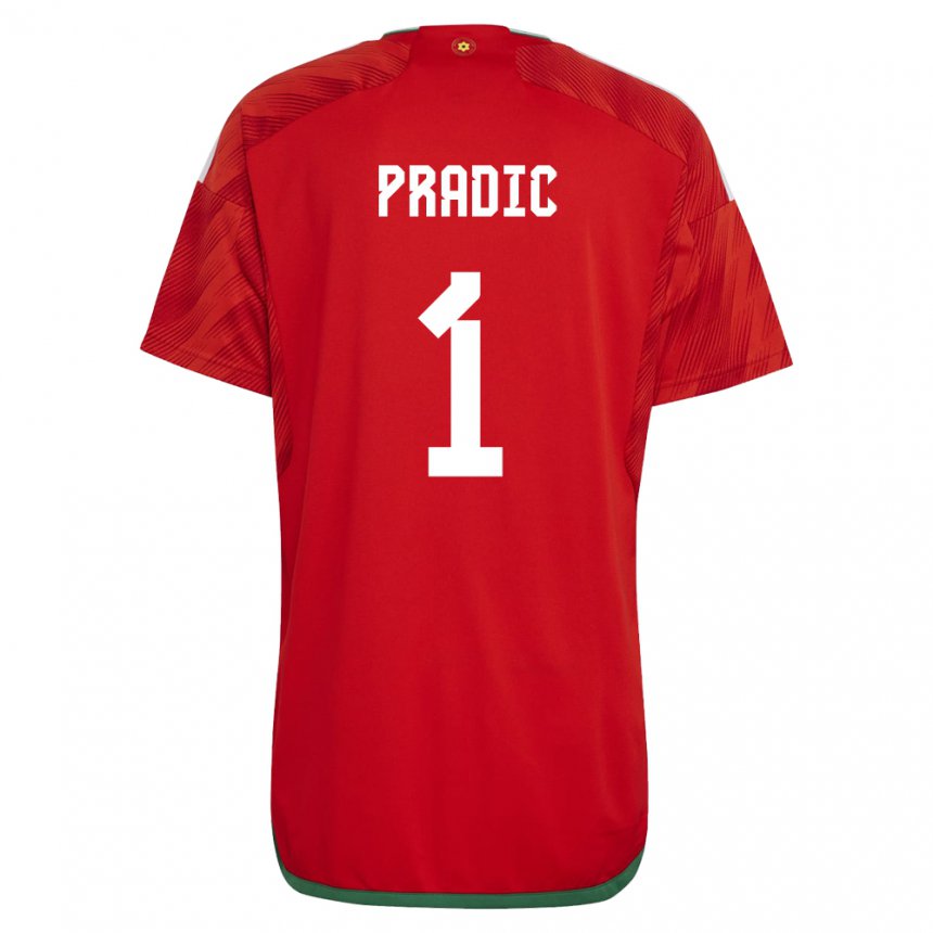 Mulher Camisola Galesa James Pradic #1 Vermelho Principal 22-24 Camisa