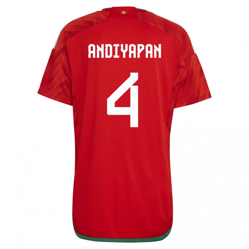 Mulher Camisola Galesa William Andiyapan #4 Vermelho Principal 22-24 Camisa