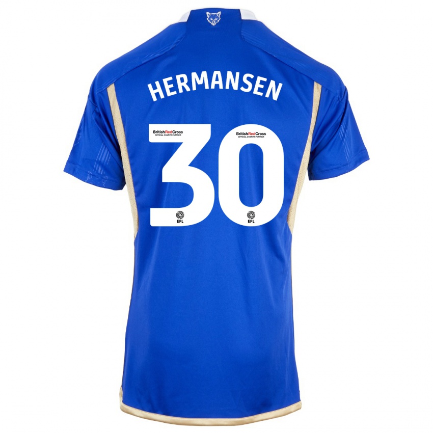 Criança Camisola Mads Hermansen #30 Azul Principal 2023/24 Camisa