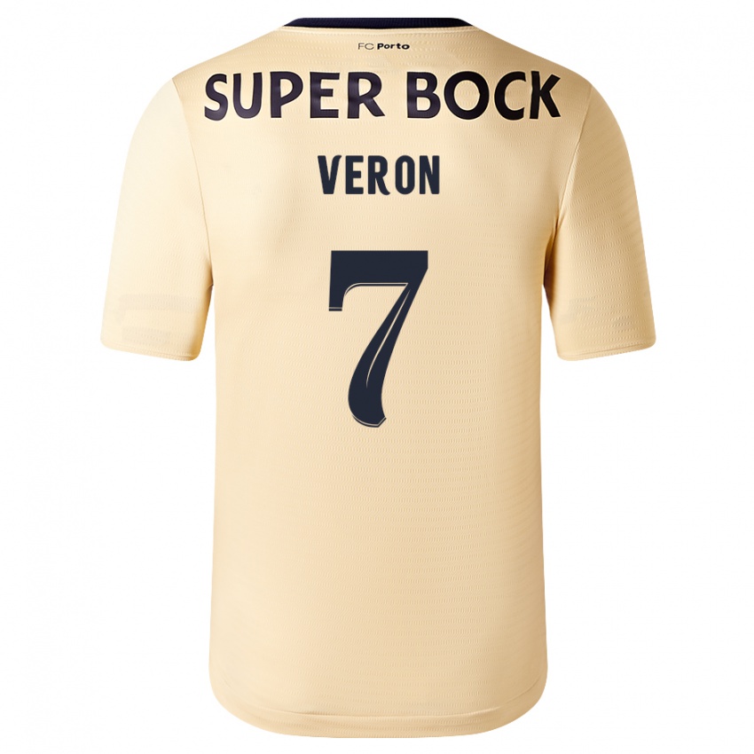Criança Camisola Gabriel Veron #7 Bege-Dourado Alternativa 2023/24 Camisa