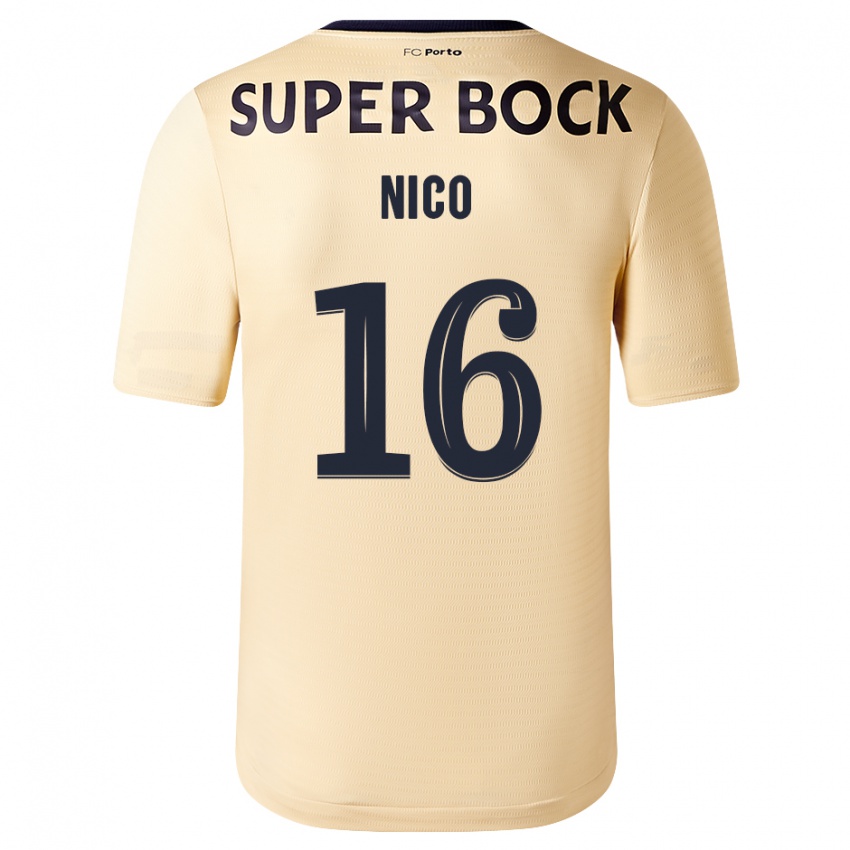 Criança Camisola Nico Gonzalez #16 Bege-Dourado Alternativa 2023/24 Camisa