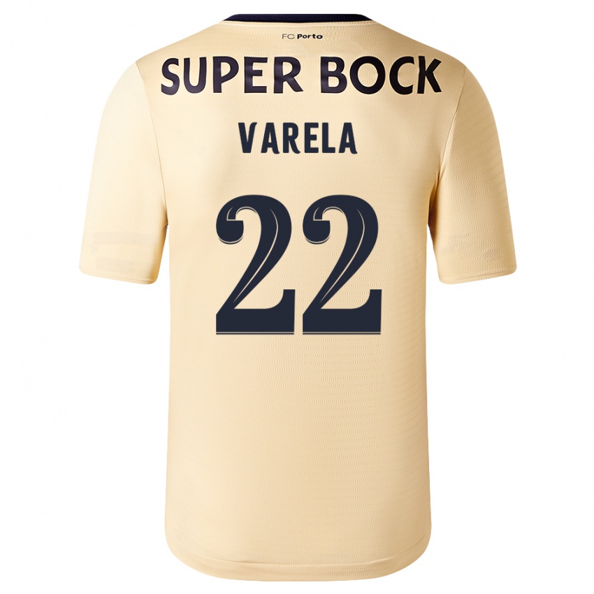 Criança Camisola Alan Varela #22 Bege-Dourado Alternativa 2023/24 Camisa