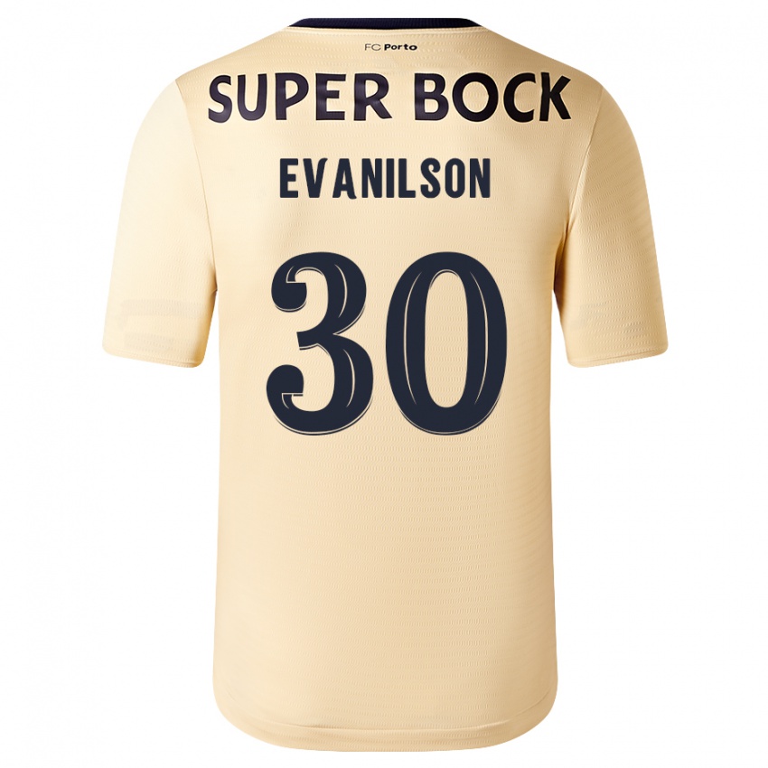 Criança Camisola Evanilson #30 Bege-Dourado Alternativa 2023/24 Camisa