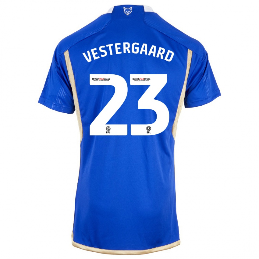 Homem Camisola Jannik Vestergaard #23 Azul Real Principal 2023/24 Camisa