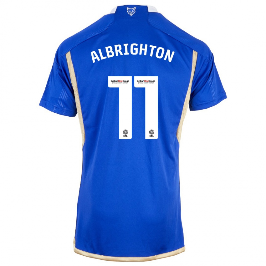 Mulher Camisola Marc Albrighton #11 Azul Real Principal 2023/24 Camisa