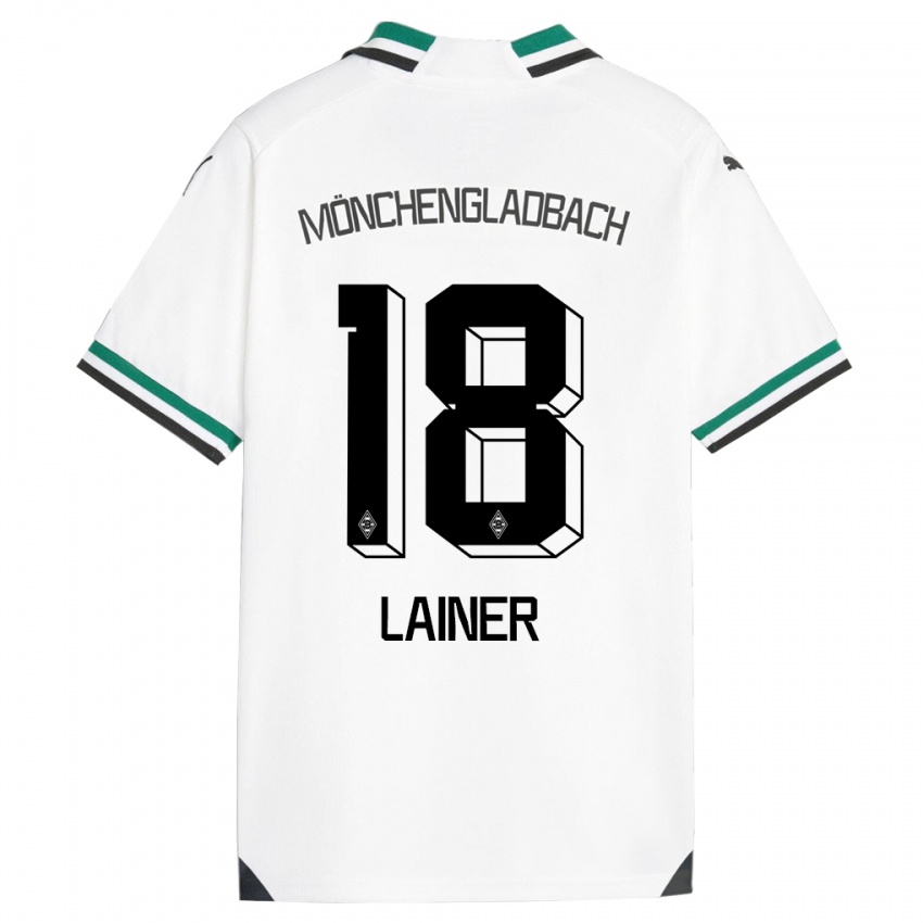 Criança Camisola Stefan Lainer #18 Branco Verde Principal 2023/24 Camisa