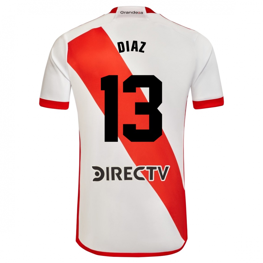 Homem Camisola Enzo Díaz #13 Branco Vermelho Principal 2023/24 Camisa