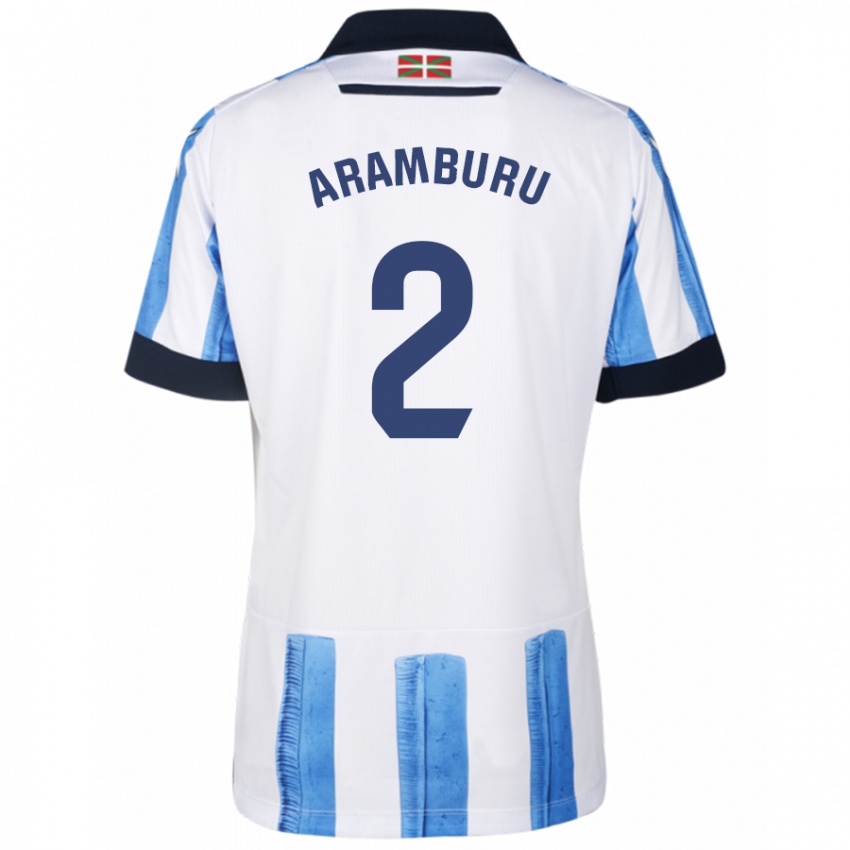 Mulher Camisola Jon Aramburu #2 Branco Azulado Principal 2023/24 Camisa