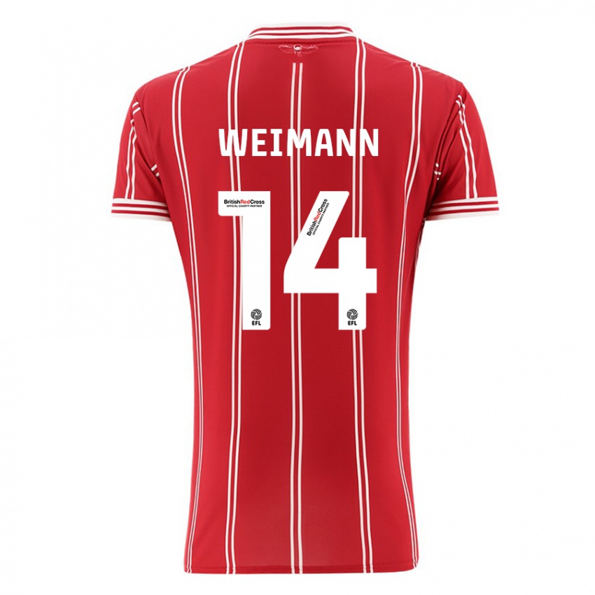 Homem Camisola Andreas Weimann #14 Vermelho Principal 2023/24 Camisa