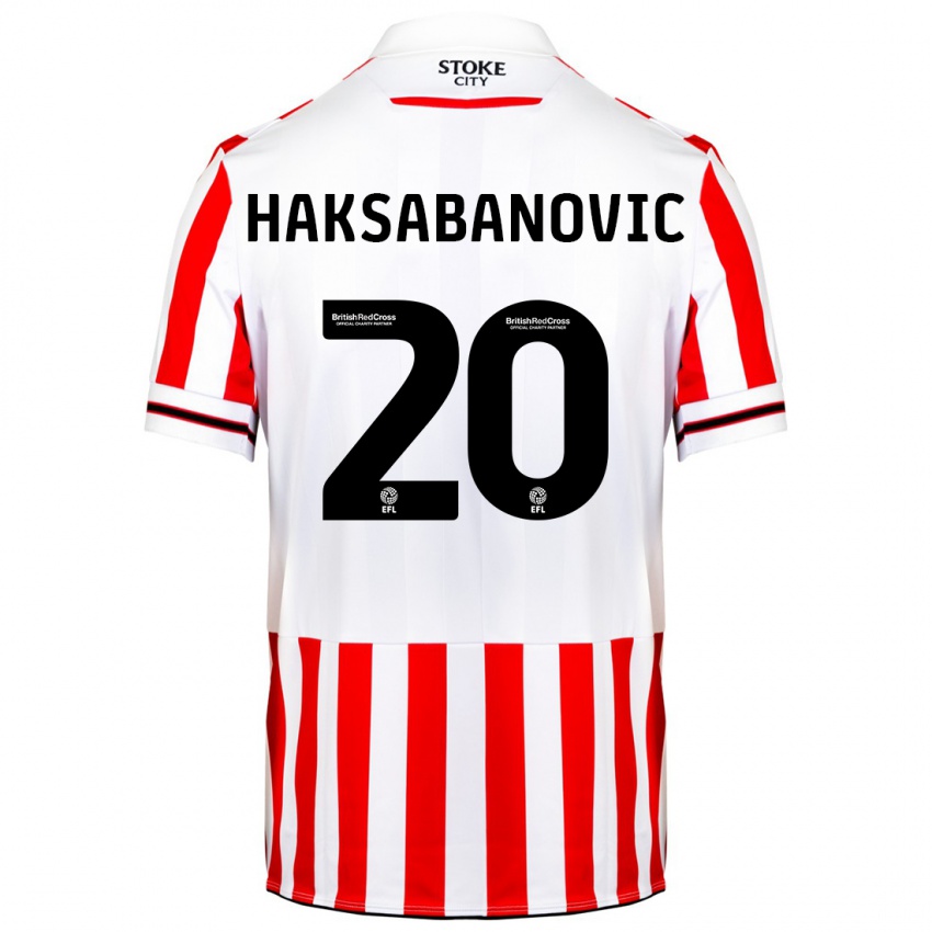 Homem Camisola Sead Hakšabanović #20 Vermelho Branco Principal 2023/24 Camisa