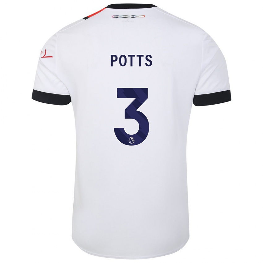 Homem Camisola Dan Potts #3 Branco Alternativa 2023/24 Camisa