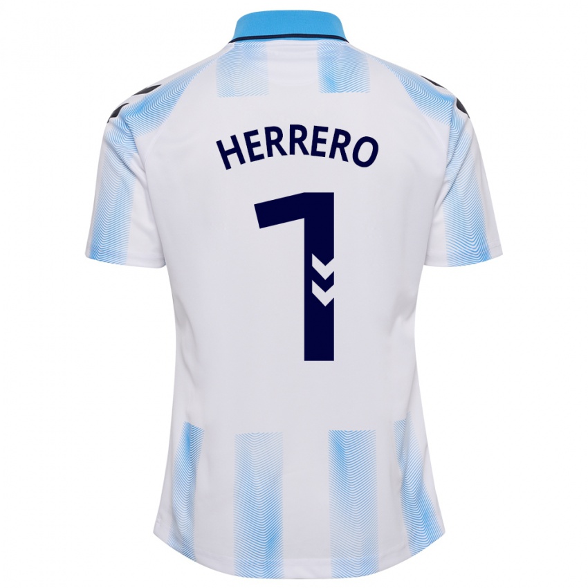 Mulher Camisola Alfonso Herrero #1 Branco Azul Principal 2023/24 Camisa