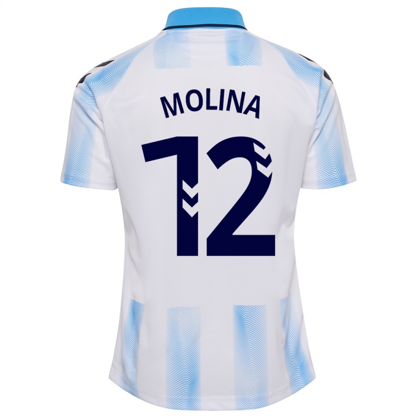 Mulher Camisola Manu Molina #12 Branco Azul Principal 2023/24 Camisa