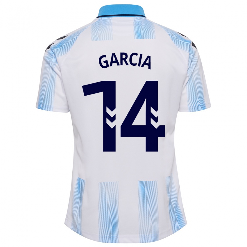 Mulher Camisola Víctor García #14 Branco Azul Principal 2023/24 Camisa