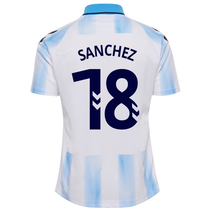 Mulher Camisola Dani Sánchez #18 Branco Azul Principal 2023/24 Camisa