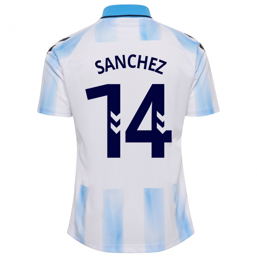Mulher Camisola Rubén Sánchez #14 Branco Azul Principal 2023/24 Camisa