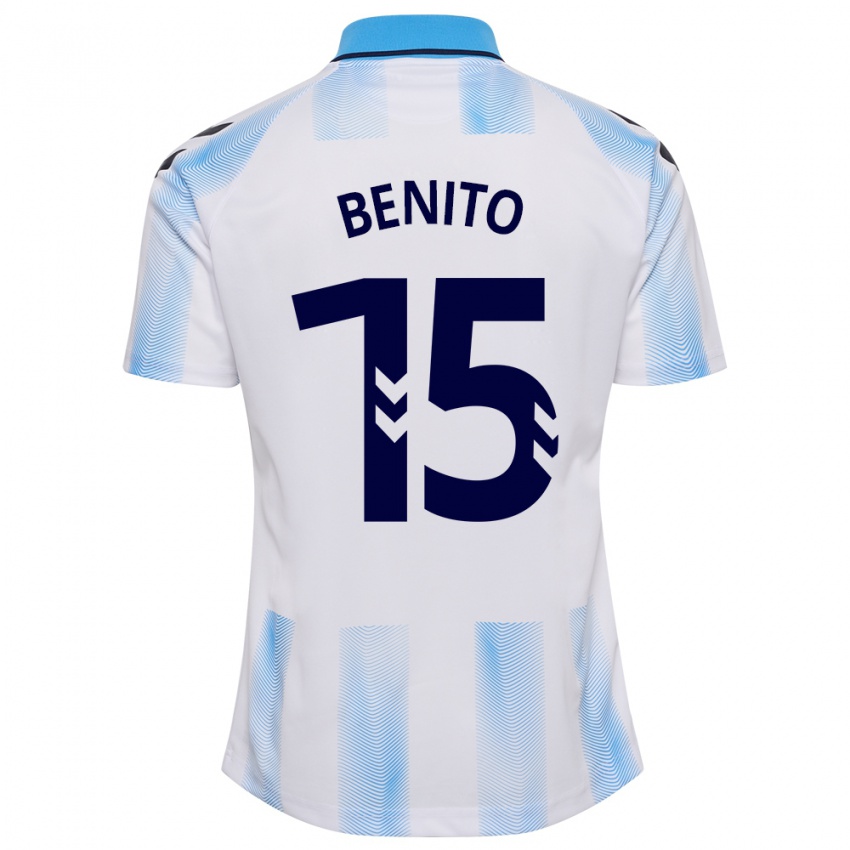 Mulher Camisola Iván Benito #15 Branco Azul Principal 2023/24 Camisa