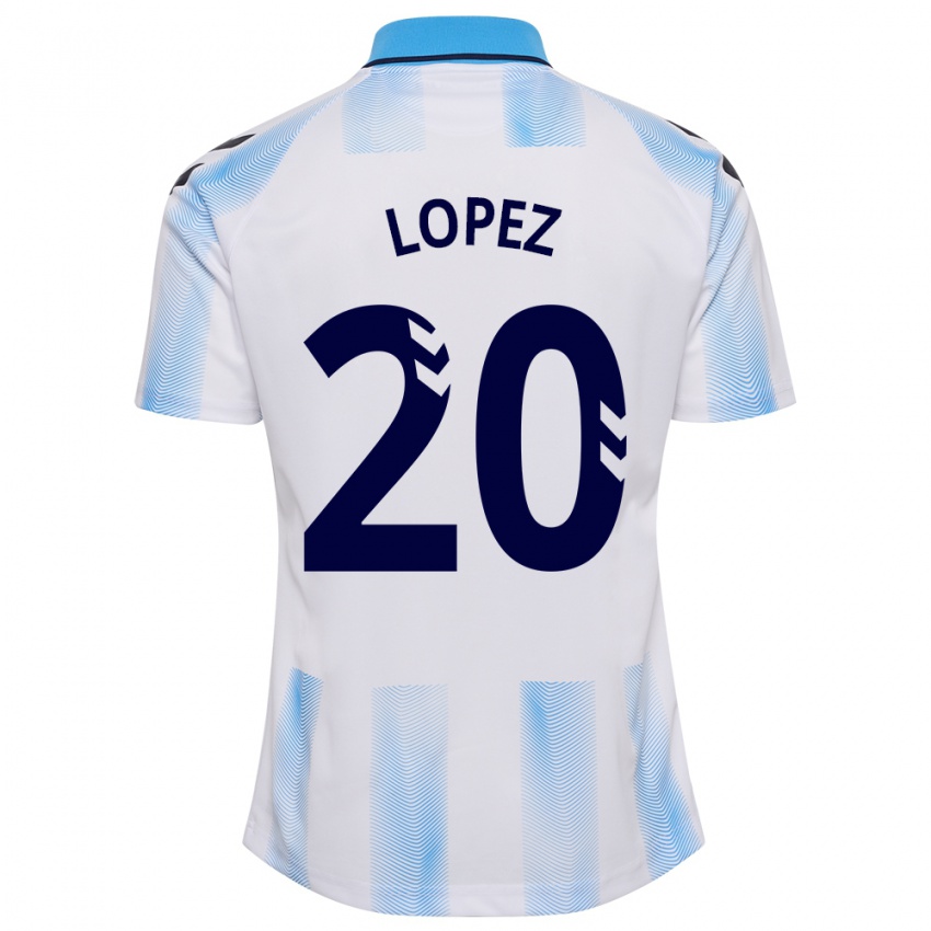 Mulher Camisola Adri López #20 Branco Azul Principal 2023/24 Camisa