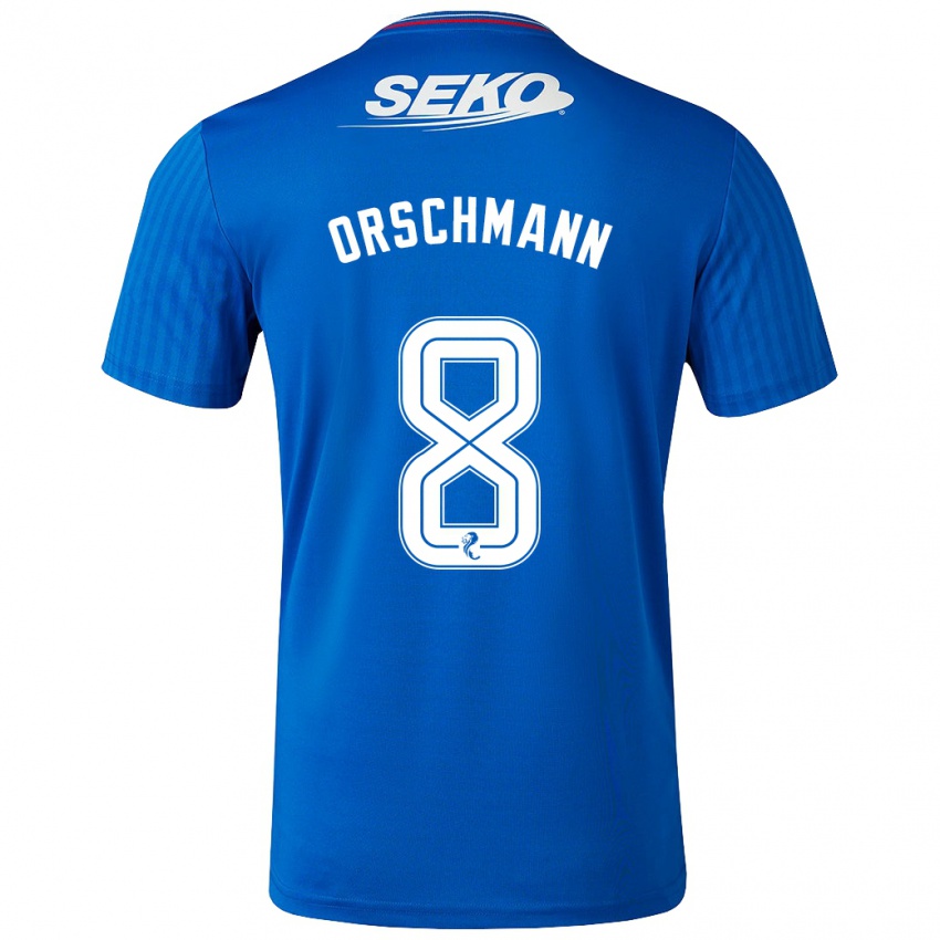 Mulher Camisola Dina Orschmann #8 Azul Principal 2023/24 Camisa