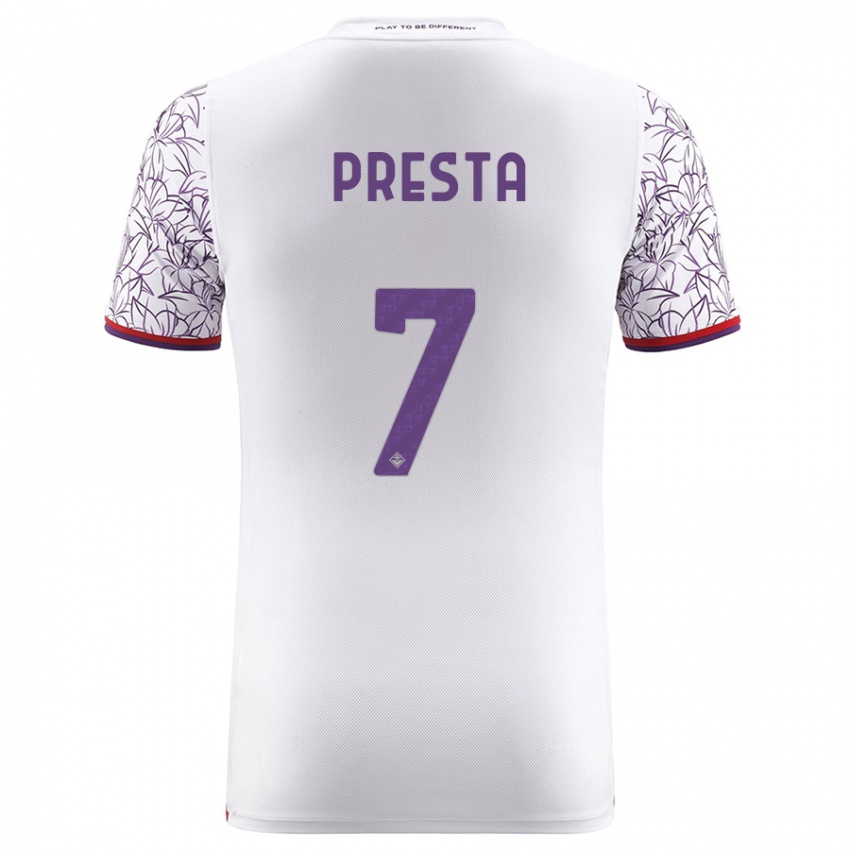 Mulher Camisola Francesco Presta #7 Branco Alternativa 2023/24 Camisa