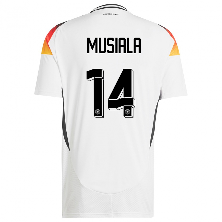 Criança Camisola Alemanha Jamal Musiala #14 Branco Principal 24-26 Camisa