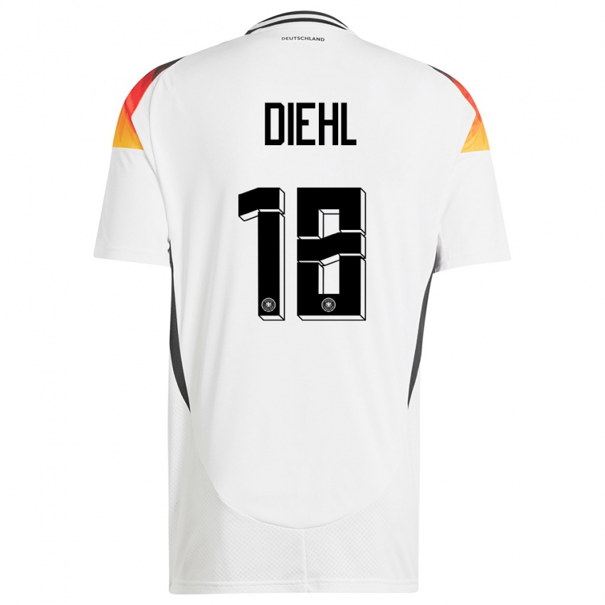 Criança Camisola Alemanha Justin Diehl #18 Branco Principal 24-26 Camisa
