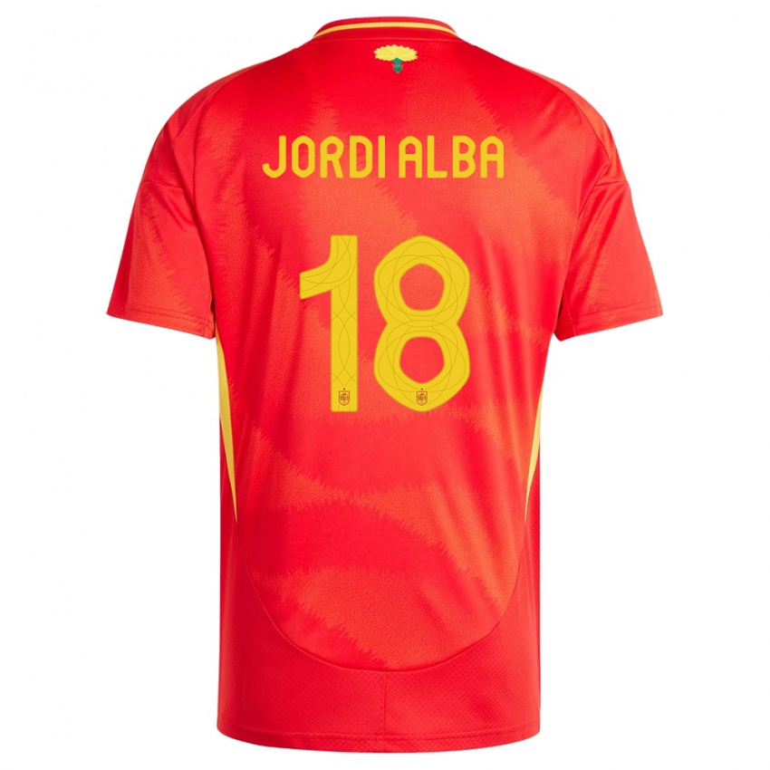 Criança Camisola Espanha Jordi Alba #18 Vermelho Principal 24-26 Camisa