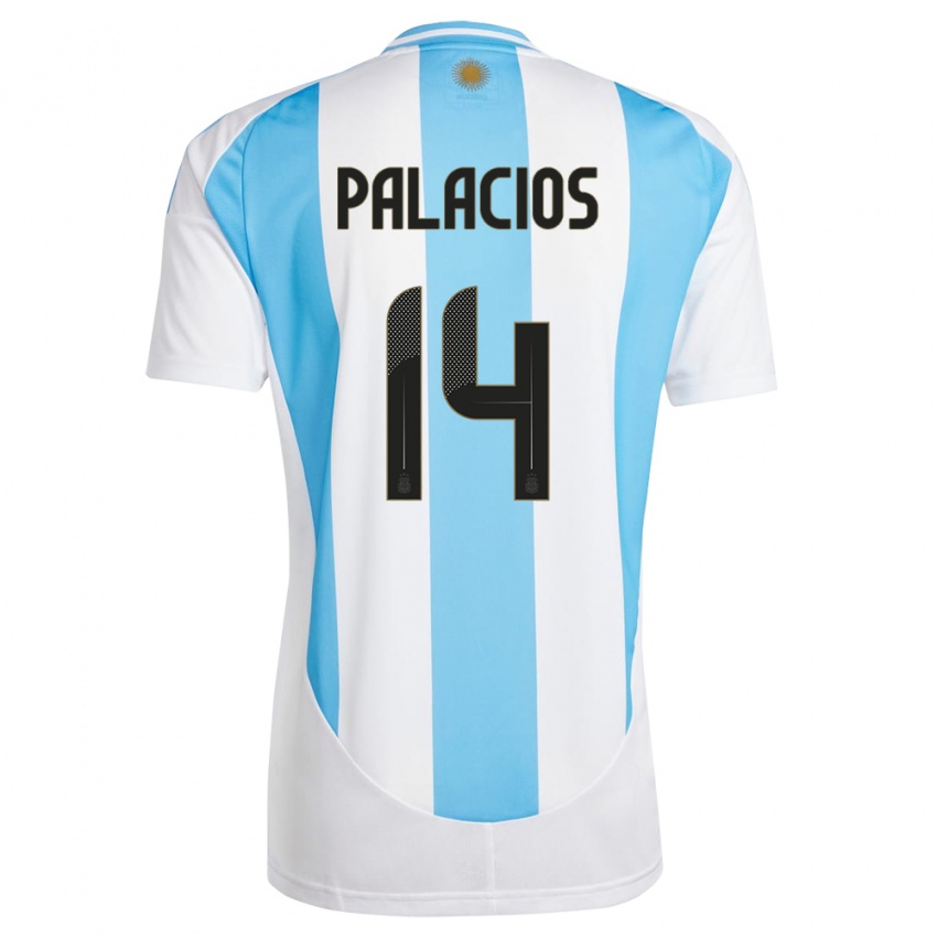 Criança Camisola Argentina Exequiel Palacios #14 Branco Azul Principal 24-26 Camisa