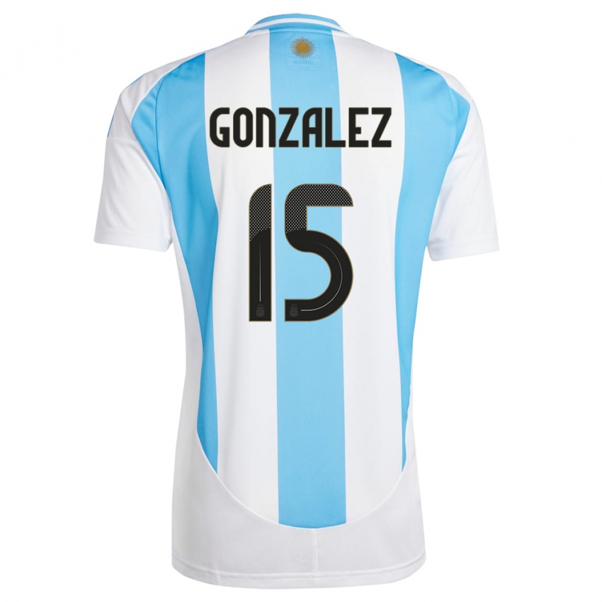 Criança Camisola Argentina Nicolas Gonzalez #15 Branco Azul Principal 24-26 Camisa