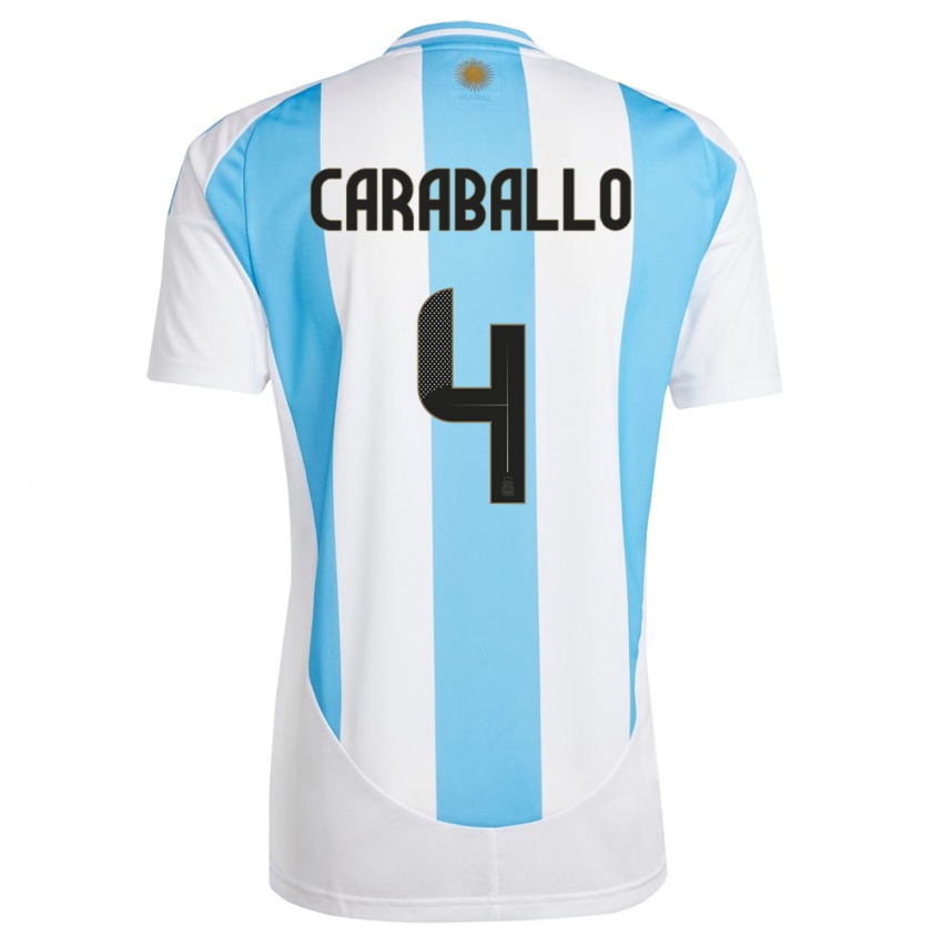 Criança Camisola Argentina Brian Caraballo #4 Branco Azul Principal 24-26 Camisa